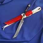 Нож Пчак Шархон средний, рукоять из латуни и рога, узкий прямой - Фото 10