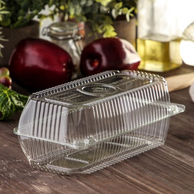 Контейнер одноразовый с неразъёмной крышкой ПР-К-025 «А», 400 мл, пластик, 21.7×11.5×8.3 см, внутр. 19.3×8.7×7.9 см, прозрачный