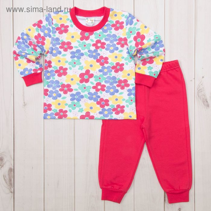 Пижама для девочки, рост 110-116 см, цвет малиновый, принт цветочки 404- AZ - Фото 1