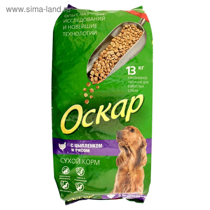 Сухой корм "Оскар" для взрослых собак, с цыпленком и рисом, 13 кг - Фото 1