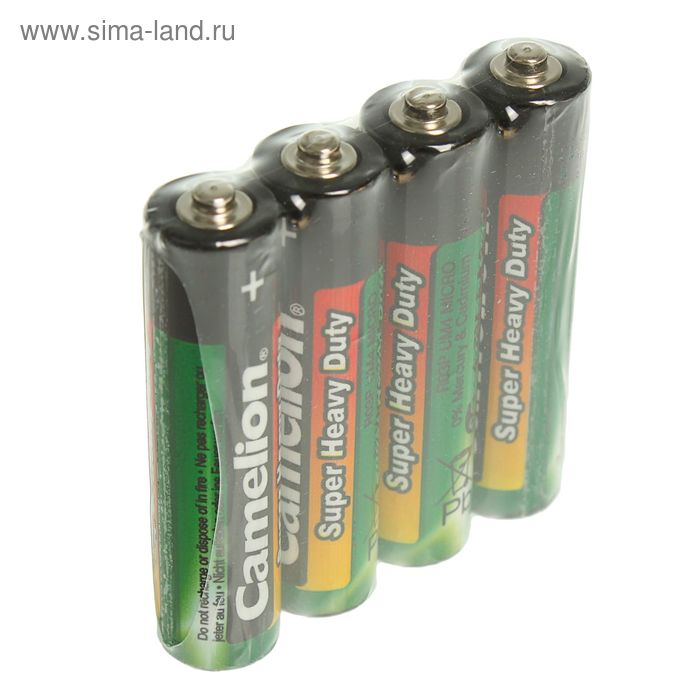 Батарейка солевая Camelion Super Heavy Duty, AAA, R03-4S (R03P-SP4G), 1.5В, спайка, 4 шт. - Фото 1