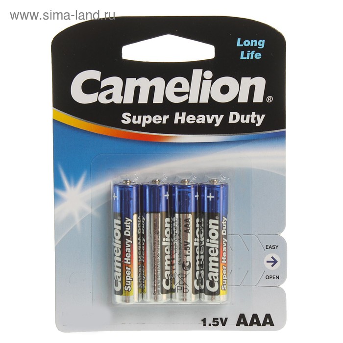 Батарейка солевая Camelion Super Heavy Duty, AAA, R03-4BL (R03P-BP4B), 1.5В, блистер, 4 шт. - Фото 1