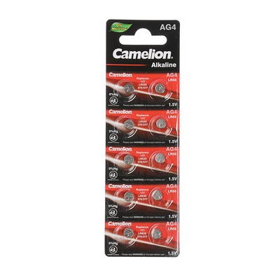 Батарейка алкалиновая Camelion Mercury Free, AG4 (377, LR626)-10BL, 1.5 В, блистер, 10 шт.