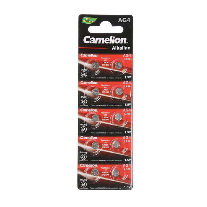 Батарейка алкалиновая Camelion Mercury Free, AG4 (377, LR626)-10BL, 1.5В, блистер, 10 шт. - фото 51317390