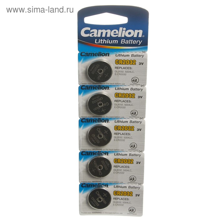 Батарейка литиевая Camelion CR2032-5BL (CR2032-BP5), 3В, блистер, 5 шт. - Фото 1