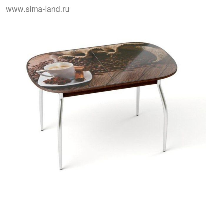 Раздвижной стол Gold, 1150(1450) × 700 мм, стекло, опоры хром G2, фотопечать кофе - Фото 1