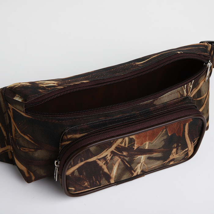 Поясная сумка на молнии, наружный карман, цвет хаки/камуфляж - фото 1906874441