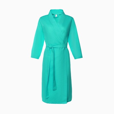 Халат вафельный женский Экономь и Я рукав 3/4, размер 46-48, бирюзовый, 100% хлопок, 200 г/м²