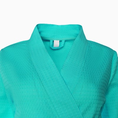 Халат вафельный женский Экономь и Я рукав 3/4, размер 46-48, бирюзовый, 100% хлопок, 200 г/м²