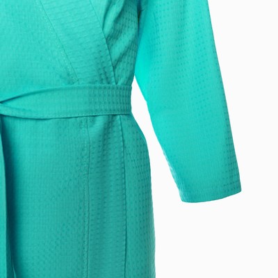 Халат вафельный женский Экономь и Я рукав 3/4, размер 46-48, бирюзовый, 100% хлопок, 200 г/м²