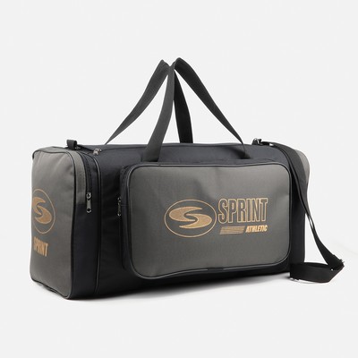 Сумка спортивная на молнии, 3 наружных кармана, длинный ремень, цвет чёрный/зелёный