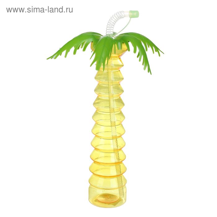 Стакан пластиковый с трубочкой "Пальма" 500 мл., цвета МИКС - Фото 1