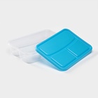 Ланч - бокс для еды, 3 отделения, 200/400 мл, 21×14.5×5.5 см, пластик, прямоугольный, голубой - Фото 3