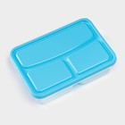 Ланч - бокс для еды, 3 отделения, 200/400 мл, 21×14.5×5.5 см, пластик, прямоугольный, голубой - Фото 3