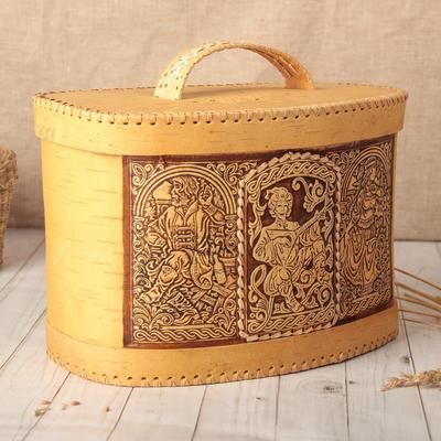 Хлебница с крышкой «Скоморохи», на шарнирах, с ручкой, 23×27×20 см, береста