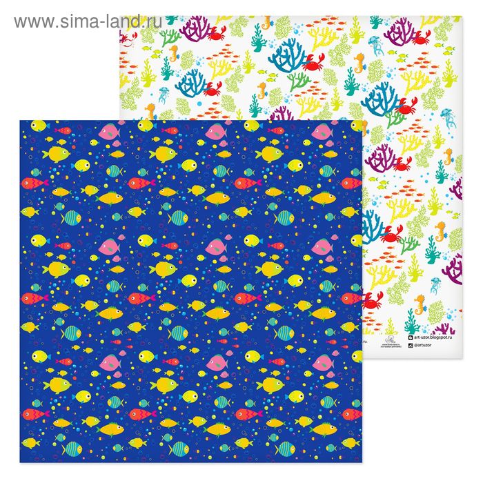 Бумага для скрапбукинга «Морские рыбки», 30.5 × 30.5 см, 180 г/м - Фото 1