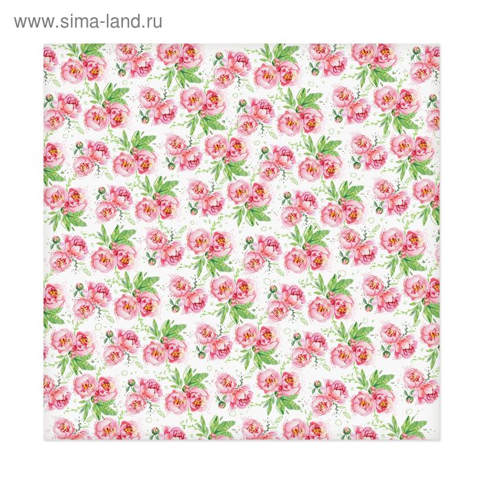Бумага для скрапбукинга «Цветущие пионы», 30.5 × 30.5 см, 180 г/м - Фото 1