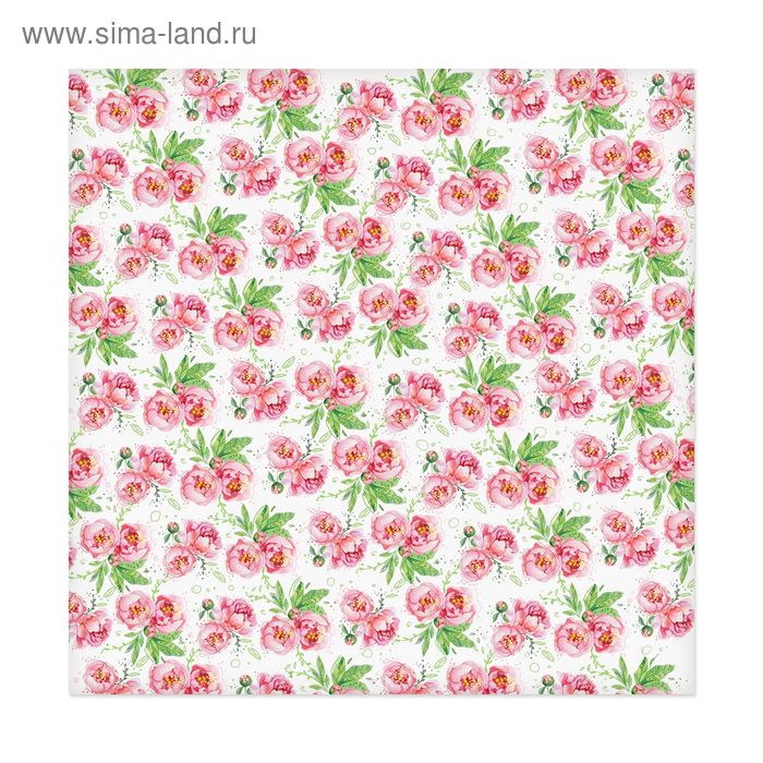 Бумага для скрапбукинга «Цветущие пионы», 30.5 × 30.5 см, 180 г/м - Фото 1
