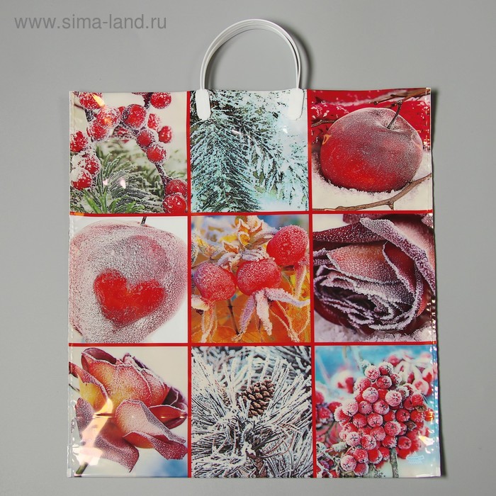 Пакет "Морозный коллаж", полиэтиленовый с пластиковой ручкой, 36 х 37 см, 100 мкм - Фото 1