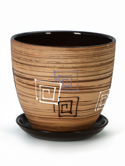 Горшок для цветов «Модерн», 5 л, d=20 см, h=22 см, керамика, с поддоном коричневый