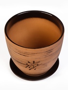 Горшок для цветов «Восток», керамический, с поддоном, 5 л, коричневый с иероглифом - Фото 2