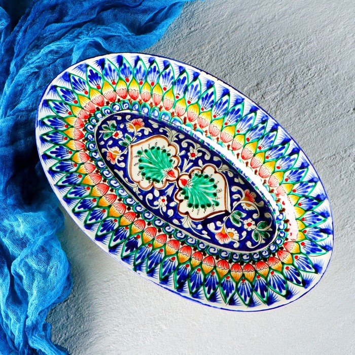 Селедочница Риштанская Керамика "Узоры", 34 см, разноцветное, овальное - фото 1908332214