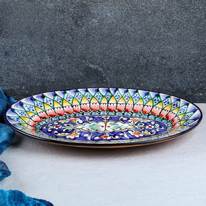 Селедочница Риштанская Керамика "Узоры", 34 см, разноцветное, овальное - фото 1908332224