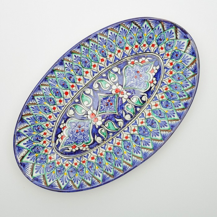 Селедочница Риштанская Керамика "Узоры", 34 см, разноцветное, овальное - фото 1908332222