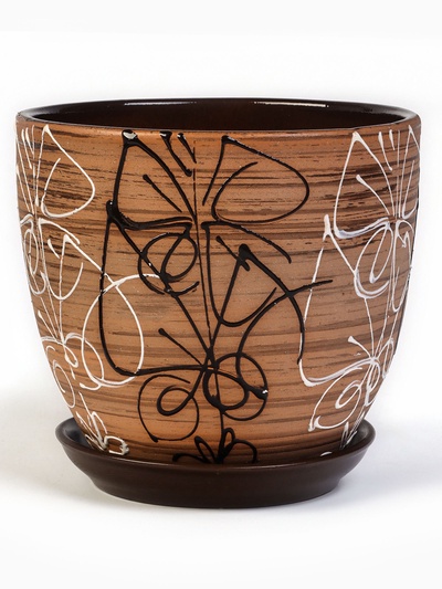 Горшок для цветов «Витраж», 2.5 л, d=19 см, h=18 см, керамика, с поддоном, коричневый