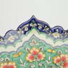 Ляган Риштанская Керамика "Цветы", 32 см, сине-зелёный, рифлённый - Фото 3