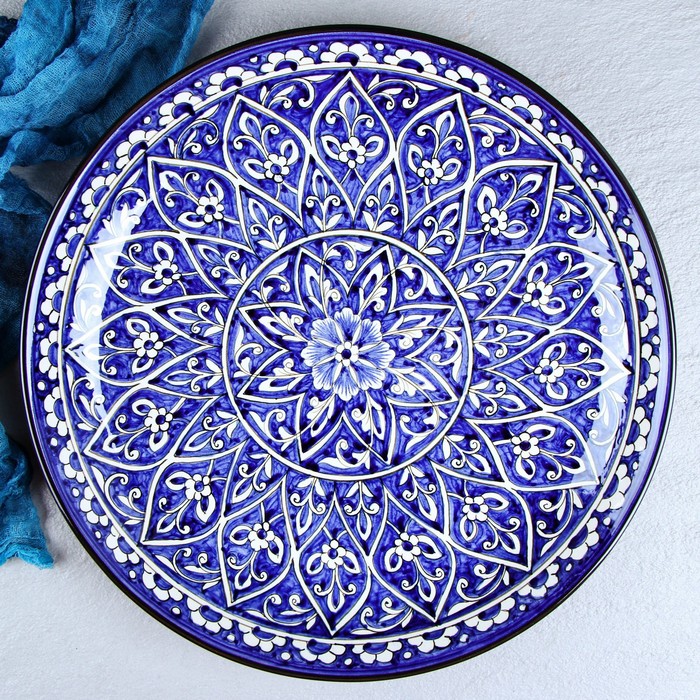 Ляган Риштанская Керамика "Цветы", 36 см, синий - фото 1925854233