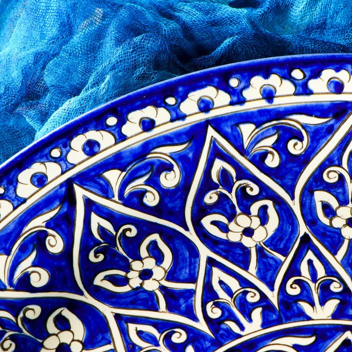 Ляган Риштанская Керамика "Цветы", 36 см, синий - фото 1925854235