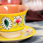 Чайная пара Риштанская Керамика "Цветы", 100 мл, (тарелка 10см, чашка 7,5см), жёлтая - Фото 3
