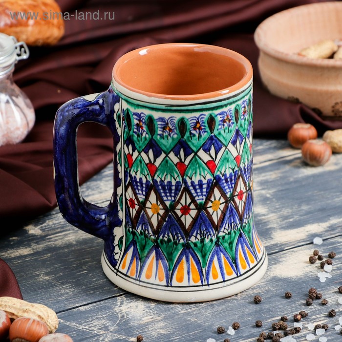 Кружка узбекская Риштанская Керамика «Узор», 500 мл, синяя - Фото 1