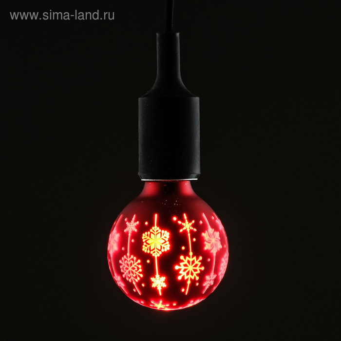 Лампа светодиодная декоративная "Снежинки" G80, красная, 1,4 Вт, 220 В, ТЕПЛО-БЕЛЫЙ - Фото 1