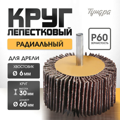 Круг лепестковый радиальный ТУНДРА, 60×30×6 мм, Р60