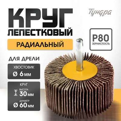 Круг лепестковый радиальный ТУНДРА, 60×30×6 мм, Р80
