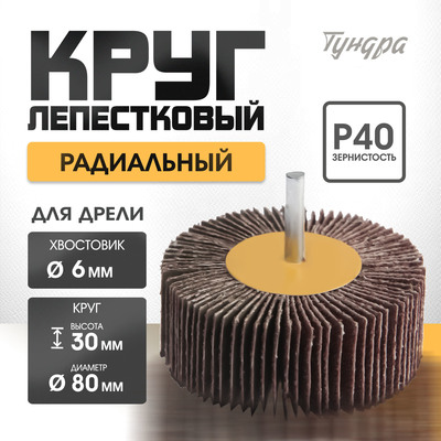 Круг лепестковый радиальный ТУНДРА, 80×30×6 мм, Р40