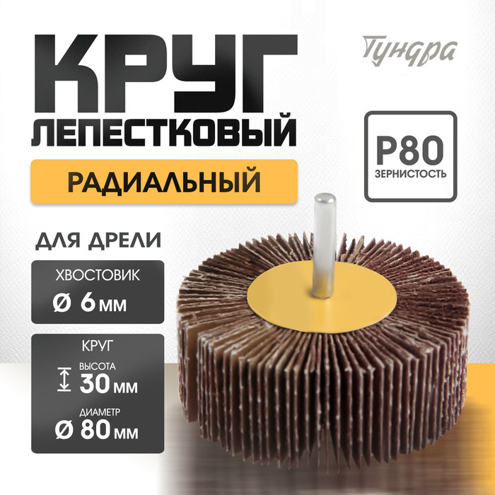 Круг лепестковый радиальный ТУНДРА, 80×30×6 мм, Р80 - Фото 1