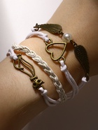 Браслет кожаный «Сердце, кошка и крылья», L=17 см, белый  (артикул 2502594)  большой выбор товаров оптом и в розницу по низким ценам с доставкой