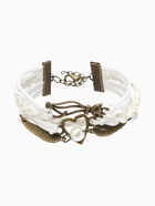 Браслет кожаный «Сердце, кошка и крылья», L=17 см, белый  (артикул 2502594)  большой выбор товаров оптом и в розницу по низким ценам с доставкой