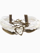 Браслет кожаный «Сердце, кошка и крылья», L=17 см, белый - Фото 4