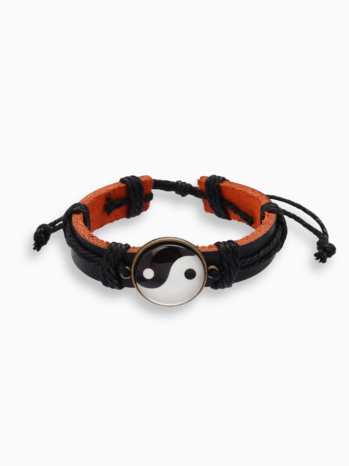 Браслет кожа «Новый день» инь-ян, чёрно-коричневый, 6 см - Фото 1