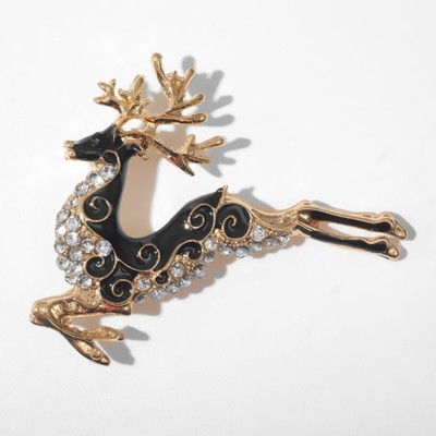 Брошь «Олень волшебный», цвет чёрный в золоте
