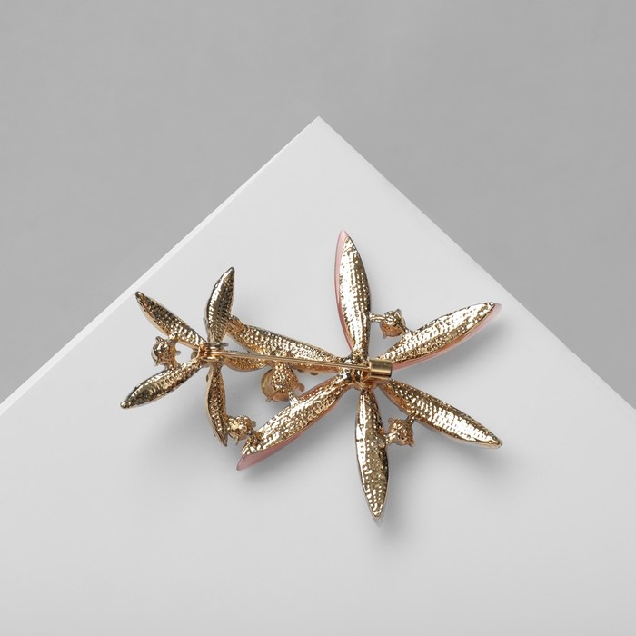 Брошь «Цветы игольчатые», цвет бело-розовый в золоте - фото 1875893700