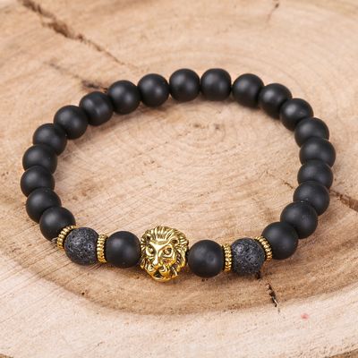 Браслет унисекс «Лава» лев, цвет чёрный с золотом, d=7 см