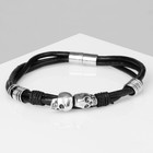 Браслет кожаный «Стиль» череп, чёрный с серебром, 23 см - Фото 2