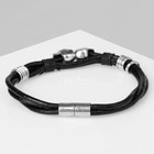 Браслет кожаный «Стиль» череп, чёрный с серебром, 23 см - Фото 3