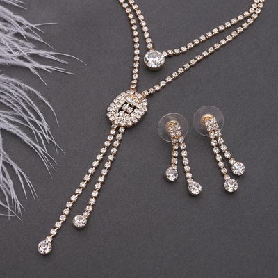 Гарнитур 2 предмета: кулон, серьги «Жаклин» дуэт, овал, цвет белый в золоте, 45см