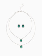 Набор 2 предмета: серьги, колье «Жаклин» дуэт, капля, цвет бело-изумрудный в серебре, 45 см - Фото 1